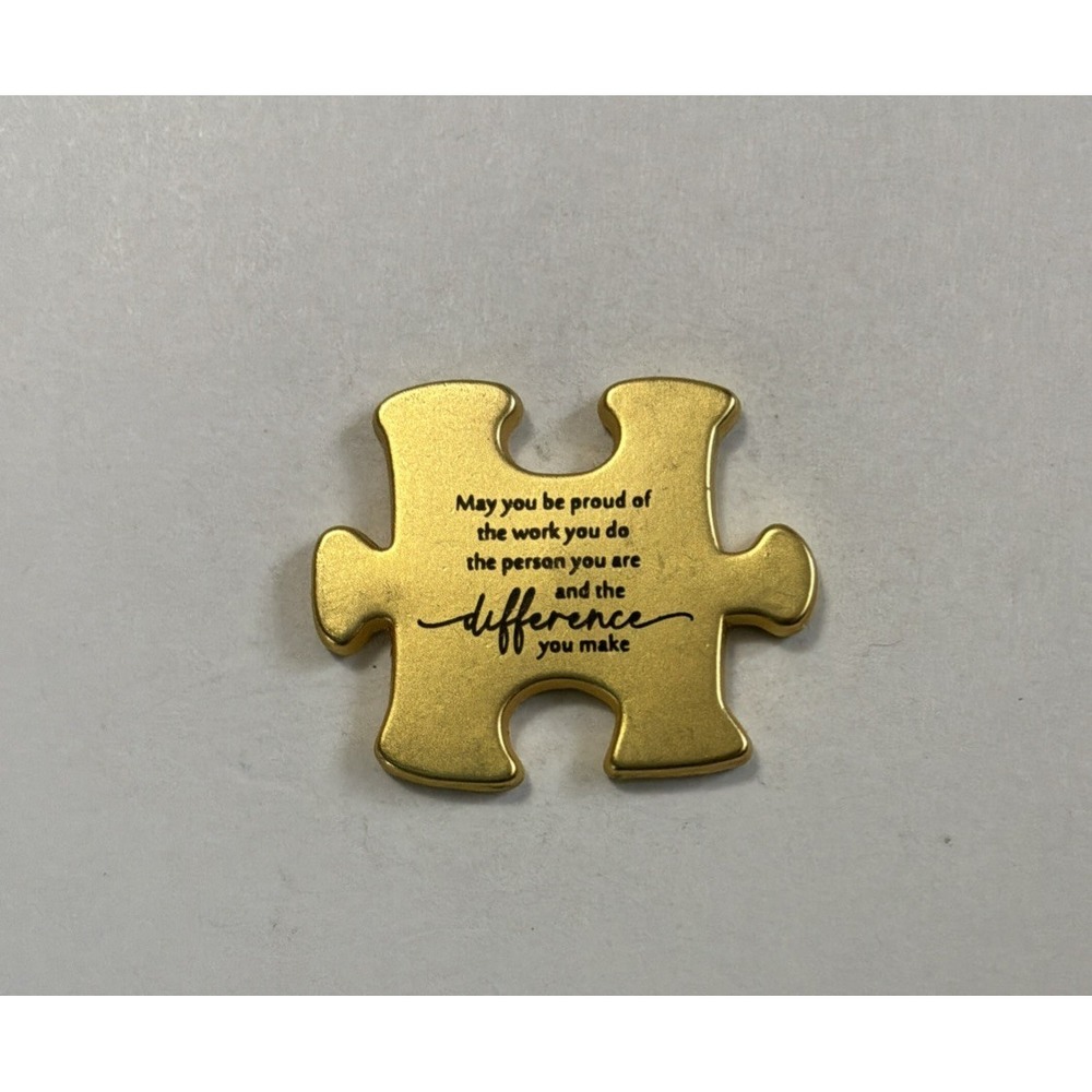 Puzzle Piece “Proud Of The Difference You Make” Gold Tone Metallic Pinback Pin